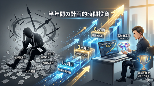 【論理的収益化戦略】「薄利多売」の労働集約マインドを捨てよ。会社員が副業EC（Shopify）で半年以内に「月5万円」を達成する具体的作業時間と高単価受注ロードマップ