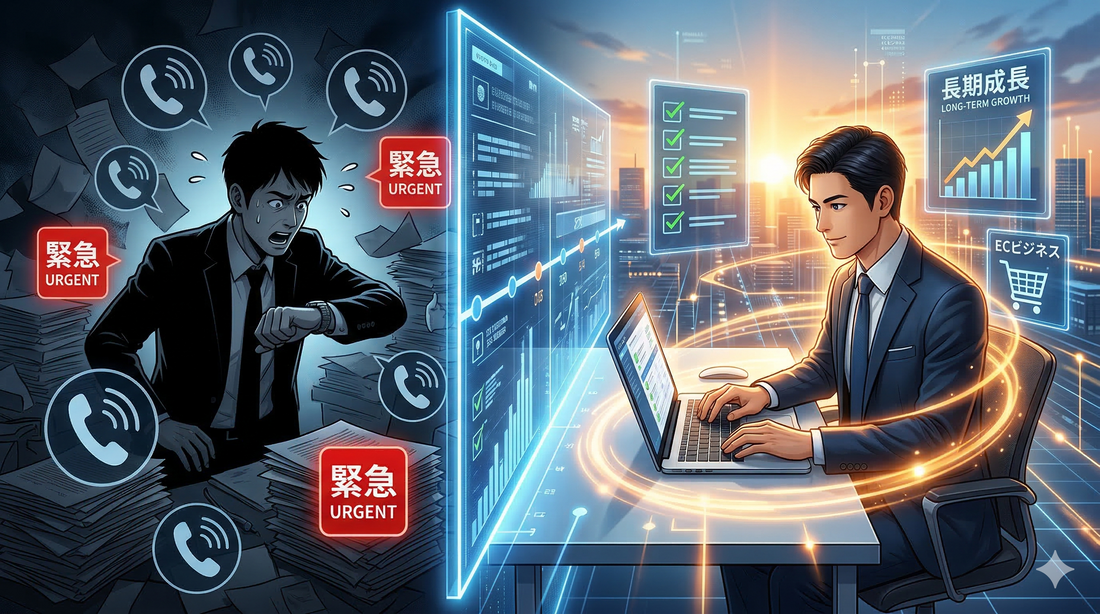 【論理的タスク管理】「忙しい」を言い訳にして目標が未達になる理由。会社員が陥る“緊急性依存”のリスクと、副業EC（Shopify）で確実な資産を築くロードマップ